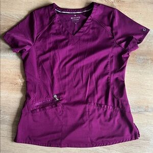 EUC Beyond Scrubs Wine Colored Scrub Top